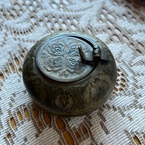 Antique engraved brass pocket ashtray